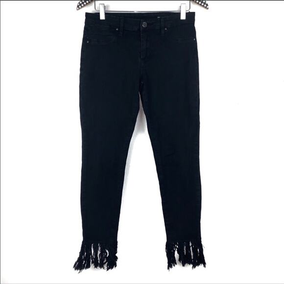 BLANK NYC REVOLVE Mid Rise Black Fringe Raw Hem Skinny Straight Denim Jeans 27 - Picture 2 of 8